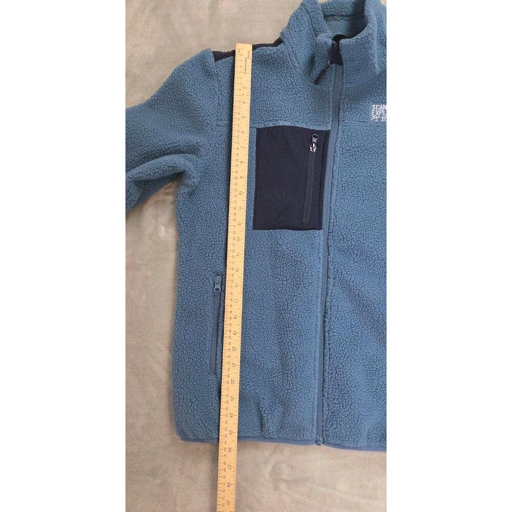 SCANDINAVIAN EXPLORER Fleece Jacket Womens XL Blue Full Zip pockets leather logo - Picture 10 of 14